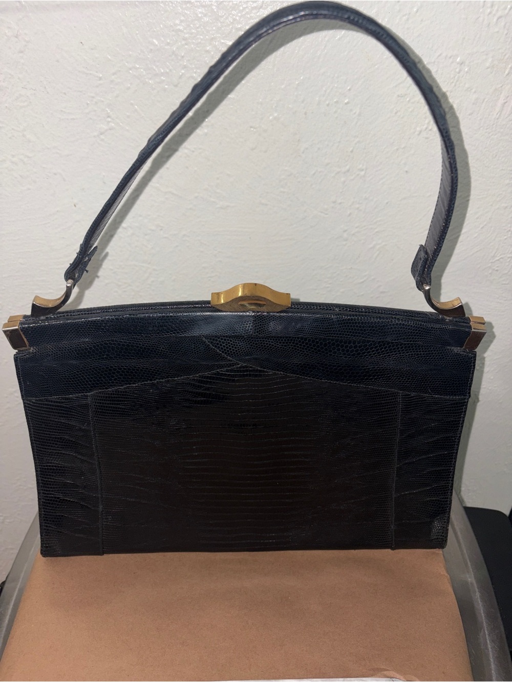 Genuine Lizard Skin Midcentury Handbag